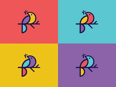 Birds of Color Flock to One Another bird branding color design icon line logo mark twig