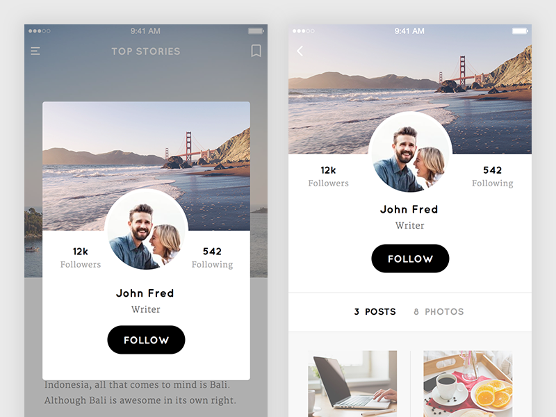 Profile Screen - Mobile Blog App app blog clean interface ios minimal mobile ui ux