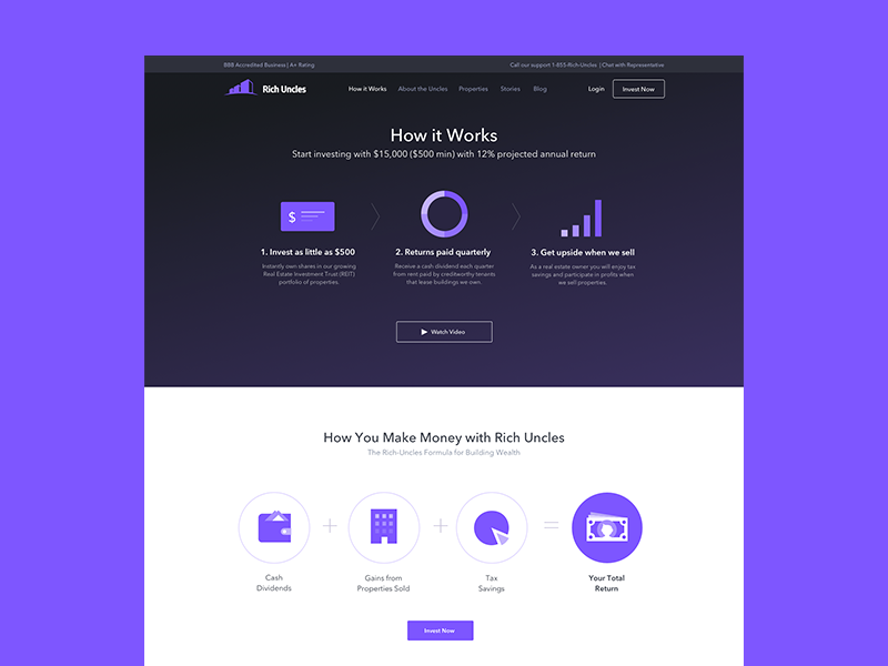 Rich Uncles -­ How It Works background video finance finance website how it works invest investing landing page properties purple webdesign rich uncles strv strvcom