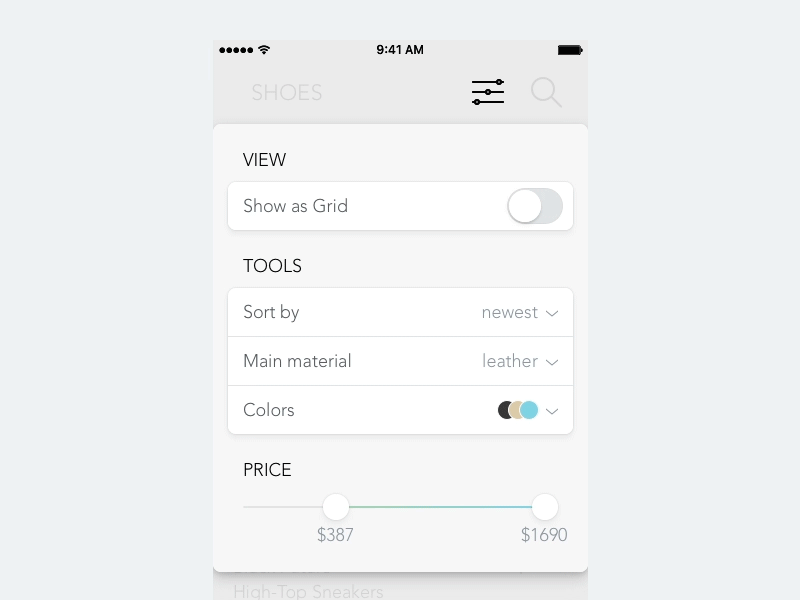 Preferences View gif interaction ios minimal modal preferences view