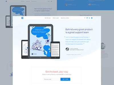 Intercom on Customer Support landing page book brush ebook illustration intercom landing page web website