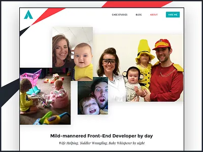 New Portfolio - About about about page asymmetric grid asymmetry blue family front end mild mannered portfolio red website