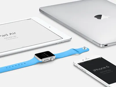Silver Apple Stuff Mockup apple applewatch ipad iphone psd mockup silver