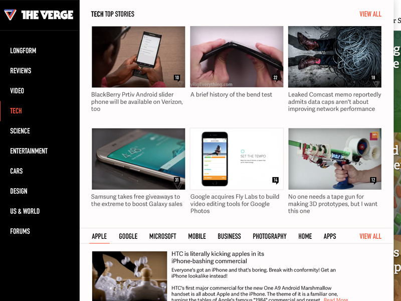 The Verge Navigation Reimagined blog layout navigation news the verge verge web