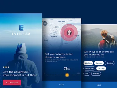 Eventum Walkthrough app events intro ios location login map onboarding signup start tag walkthrough