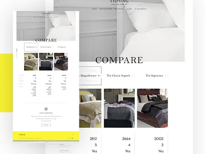 Vispring - Comparison Module classy clean design flat home interface luxe minimal onepage ui ux webdesign