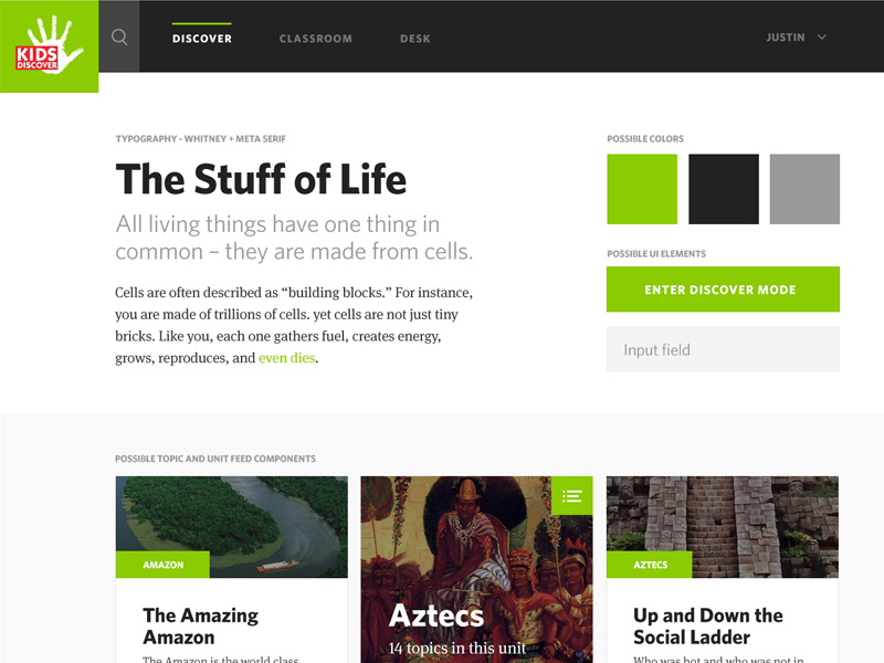 Kids Discover - Style Tile 3 cards design style tile style tiles ui web design