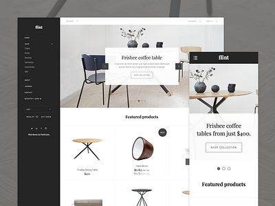 Home desktop + mobile ecommerce grid minimal nav shop sidebar theme ui