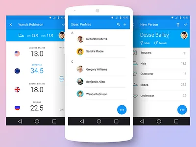 Sizer App android app clean flat icons material minimal odessa ui ukraine ux white
