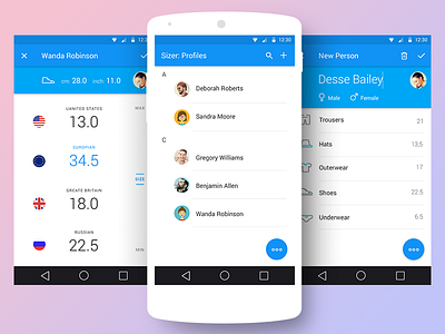 Sizer App android app clean flat icons material minimal odessa ui ukraine ux white