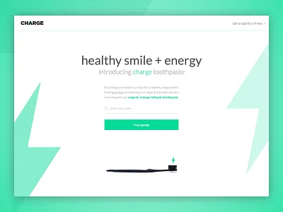 Charge Toothpaste Landing Page health icon input landing page logo marketing sign up signup toothpaste