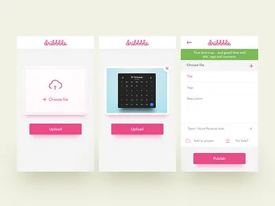Dribbble Upload Application app application clean dailyui diffuse shadow dribbble shadow sketch ui upload ux