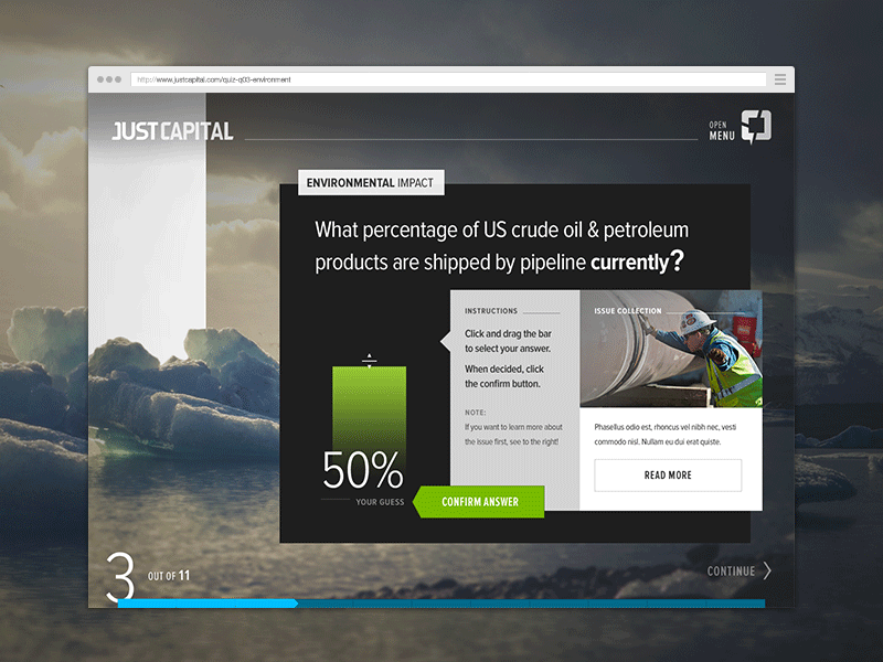 JUSTCapital – web campaign 'quiz' question scene campaign meter progress question quiz slider ui web