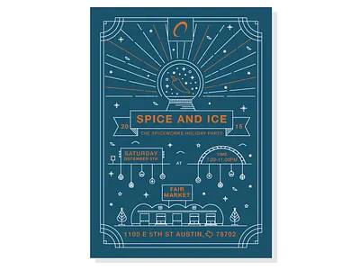 Spiceworks Holiday Party Card holiday card illustration line line art party
