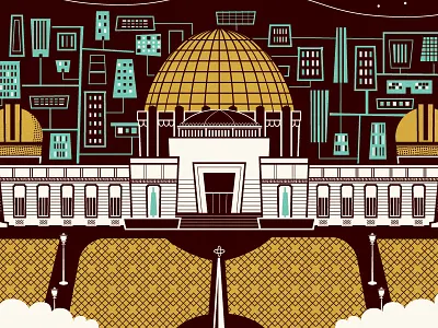 Griffith Observatory 3 color architecture art deco letterpress