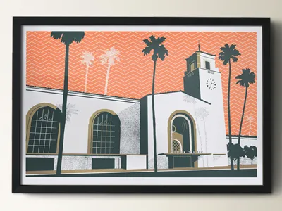 Union Station art deco building illustration la los angeles poster screen print