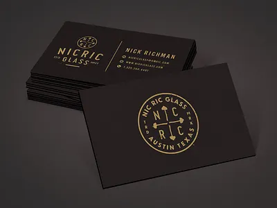 NicRic Glass cards black business card gold layout logo mockup mushroom print shroom