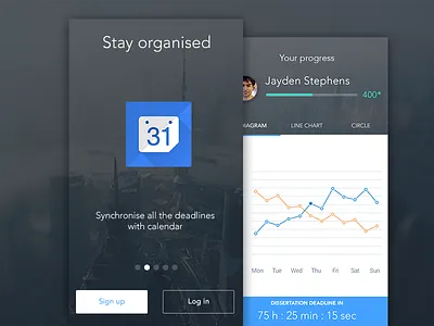 TimeStretcher app calendar chart ios iphone sign up timer tutorial ui ux