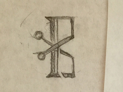 Pauly's Barbershop b barber monogram p scissor sketch traditional wip