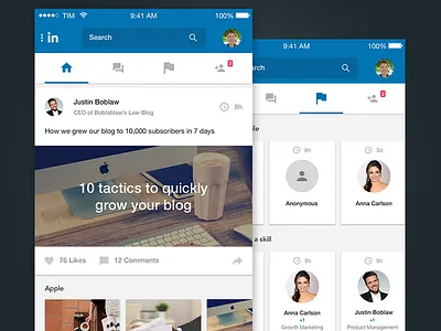 Linkedin Mobile App Redesign app home linkedin material design mobile app notifications profile search status status update ui ux