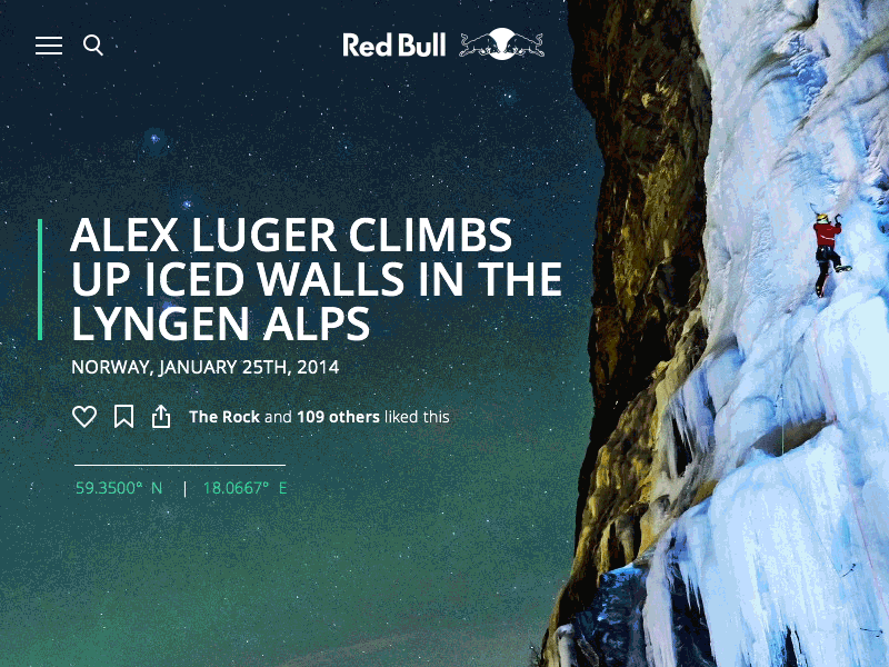 Red Bull animation article photo red bull scroll swipe title video web