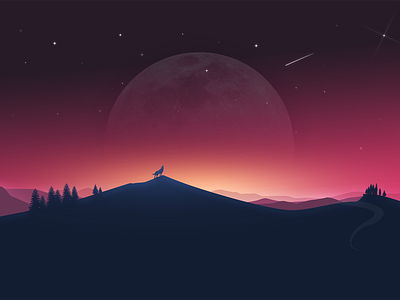 Moon dark horizon moon night stars sunrise wolf woods