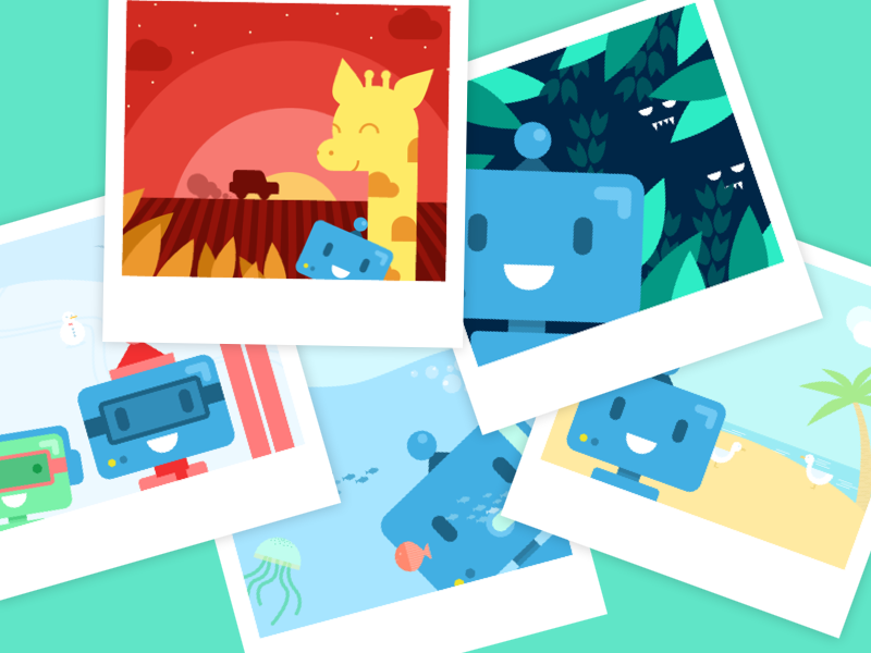 Azbot on holidays around azbot holidays illustrations jungle safari sea ski trip water world