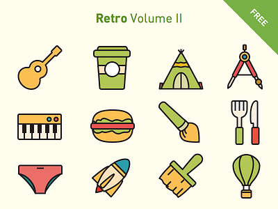 Free vector icons: Retro Volume 2 flat free freebies icon icons line retro simple svg vector