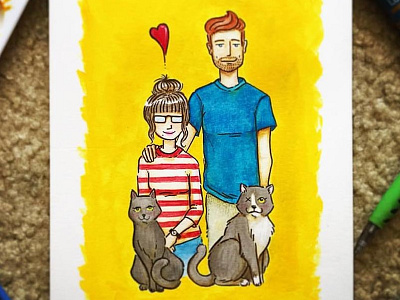 Family Portrait acrylic cartoon custom etsy gouache handmade illustration ink sketch watercolor