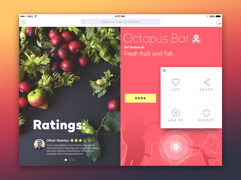 Octopus Bar iPad App app design feed flat interface ipad material mobile social network ui ukraine ux