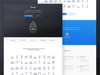 Travy Icons Landing Page blue interface freepik icons pack shop minimal clean web design responsive design service landing page shop store ecommerce travel monument tourism user experience user interface ux ui