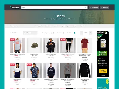 Weluma Products banner grid listing page product products search shopping site
