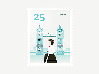Stamp : Cities #6 - London architecture city europe girl illustration london mail mary poppins stamp stationery travel vector