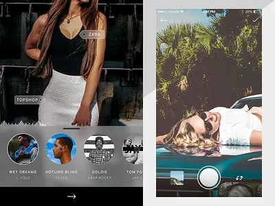 Add music & shoot photo 🎵 – Tuxedo add arrow boobs camera music photo shoot shutter sound swipe tag wave