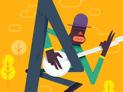 Blues Man banjo blues illustration music trees