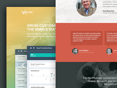 Promoter site v2 avatar carousel chat bubbles gradient mountain nps promoter quotes