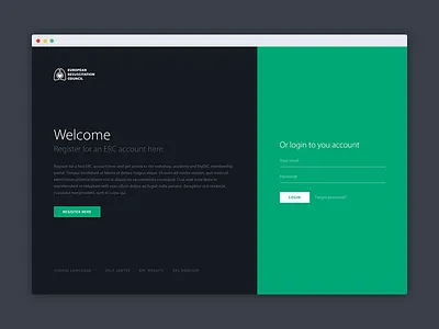 MyERC Login page authentication flat forms login register sign in sign up split two colors