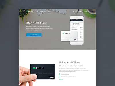 Shift Landing Page bitcoin card clean modern payment shift ui ux visa website