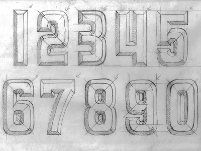 Chisel Numerals analogue lettering numbers numerals paper pencil sketch typography