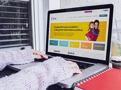 Against Violence and Abuse Website Homepage Design ava blue and yellow design bright charity design flat handsup homepage uk web website