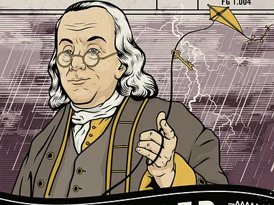 Bishop Ciders Label - Suicider ben franklin cider illustration kite label lightning portrait