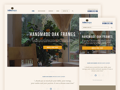 Exploring design directions beige big footer fluid home page homepage mobile preview oak portfolio projects responsive testimonials wood