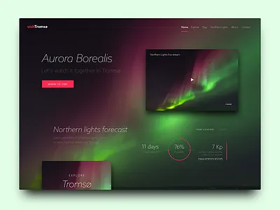 Daily UI #003, Landing Page 003 aurora borealis daily ui dailyui landing page landingpage lights northern ui