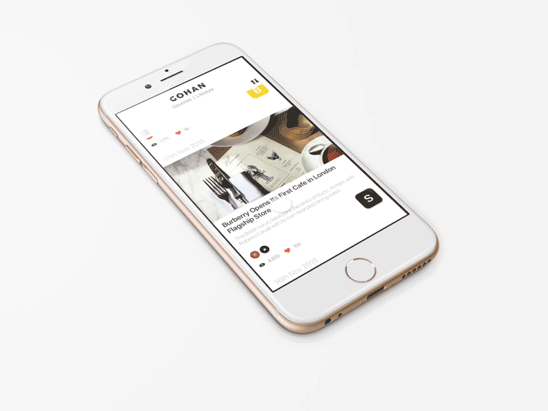 Project GOHAN - a food guide iOS app. app food gif guide ios iphone iphone6 mockup restaurant ui ux