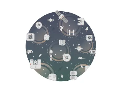 Space astronaut base illustration microservices sattelite shuttle space station