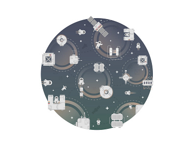 Space astronaut base illustration microservices sattelite shuttle space station
