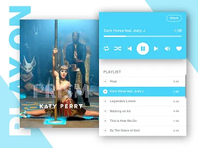 Music player concept blue clean flat layout minimal music player radio ui ux web website