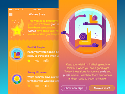 Good Sign App Concept app bright good sign illustration ios mobile nature smile snail ui ux wish