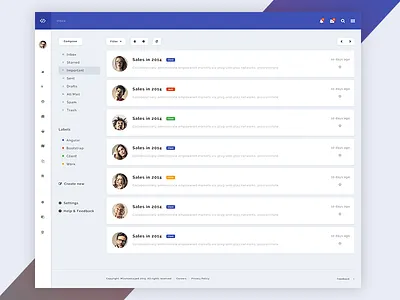 Infinity - Web Application Kit - Inbox page admin admin theme angular theme app bootstrap dashboard html template laborator less premium admin smarty web application