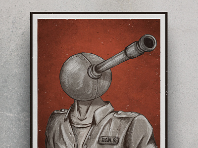 Tank Head Poster art character design drawing graphic illustration photoshop poster red retro texture vintage